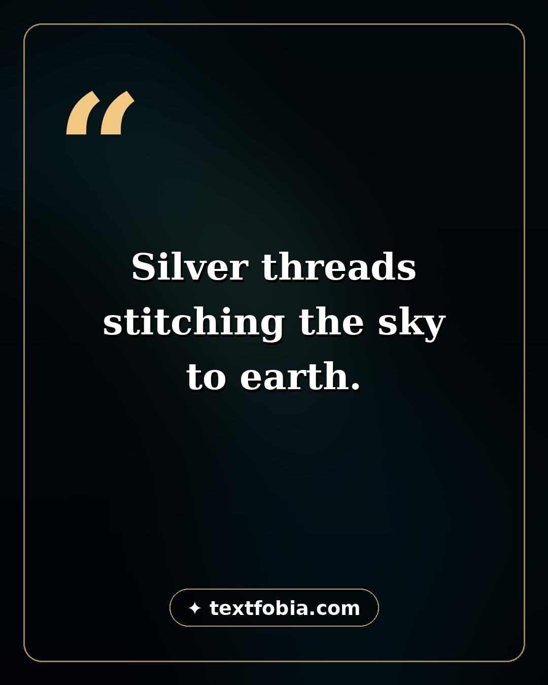 Rain caption quote card: silver threads stitching the sky quote, rain captions for instagram