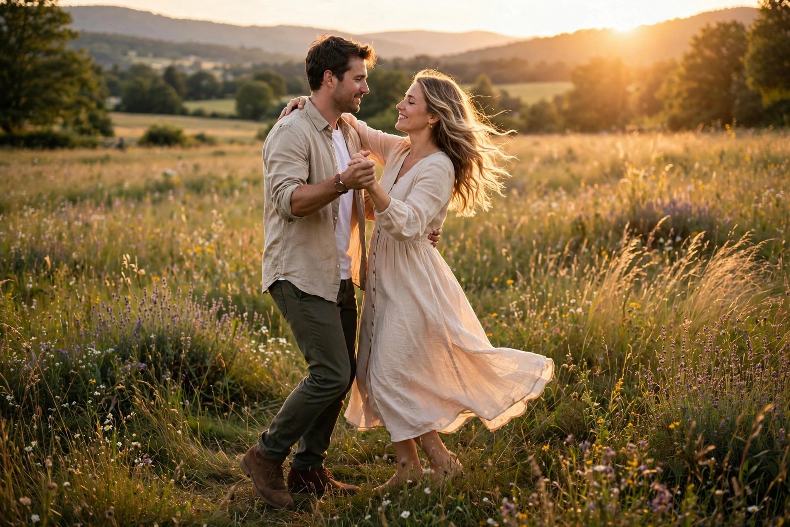 Couple celebrating together at golden hour illustrating anniversary wishes for husband