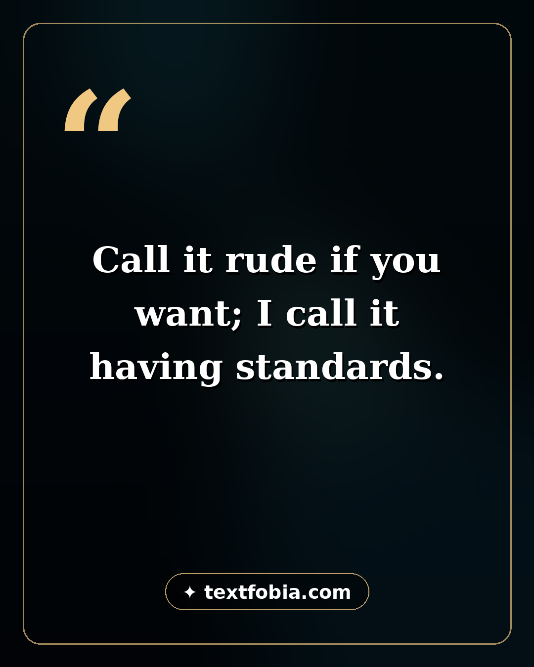 Savage attitude quote card — call it rude if you want, I call it having standards